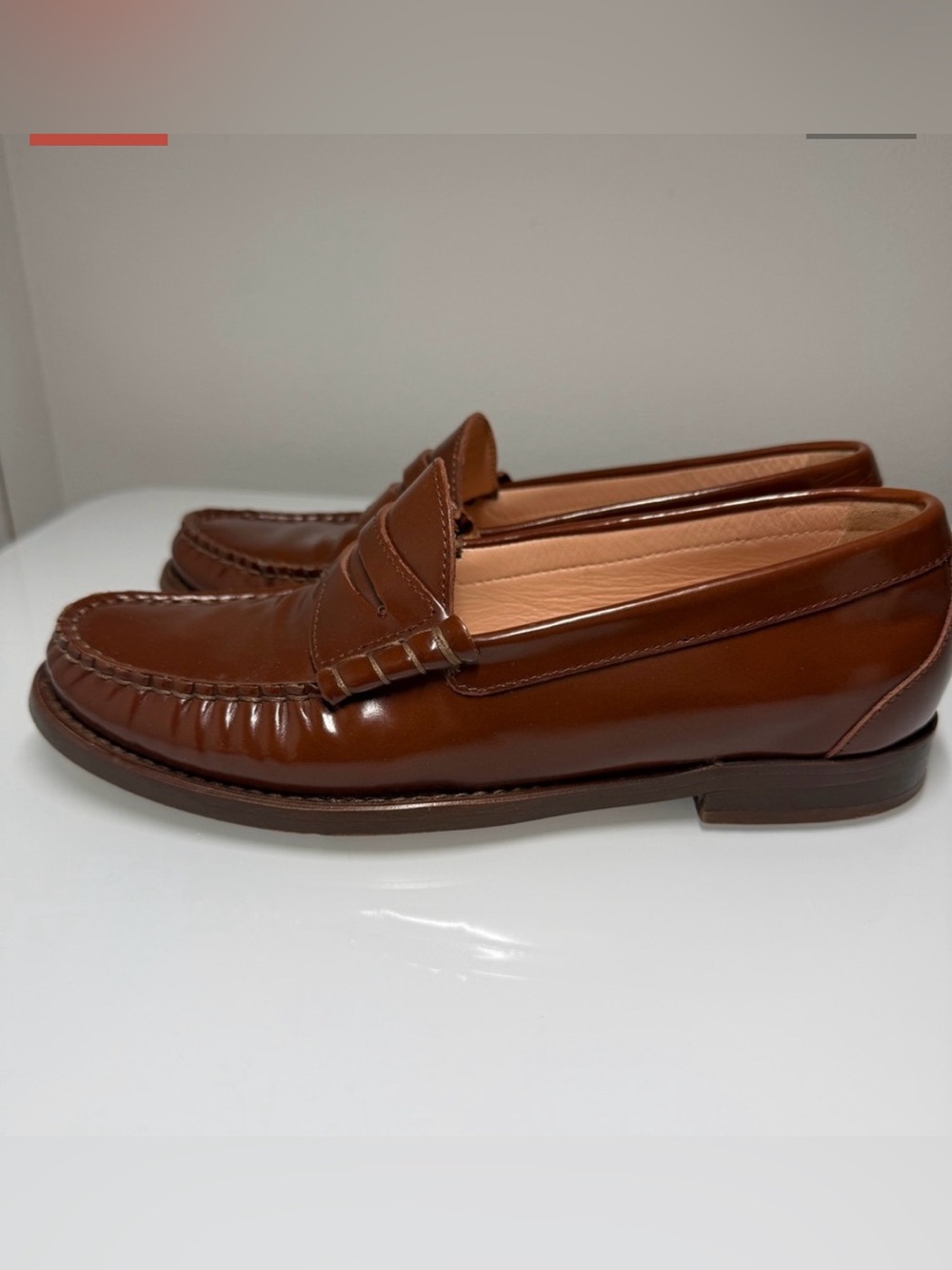 J.Crew Winona Penny Loafers Spazzolato Leather Carmel Brown Size 6.5